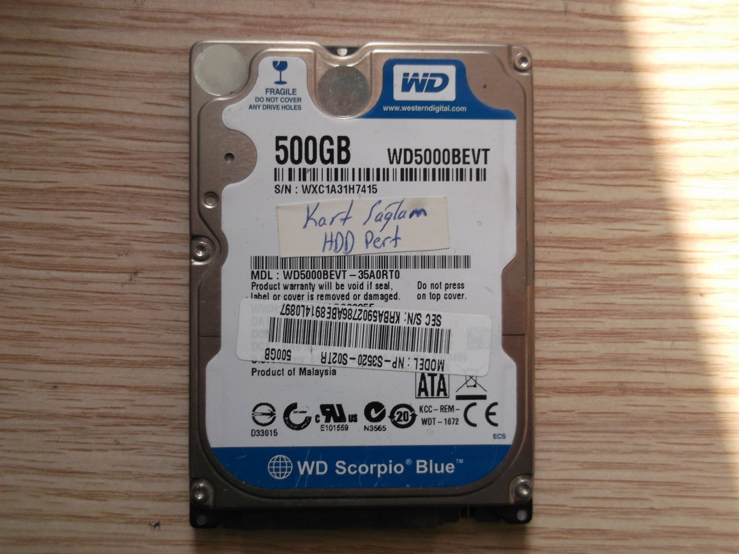 Arızalı Harddisk WD WD5000BEVT 35A0RT0 2060-771672-004 REV A